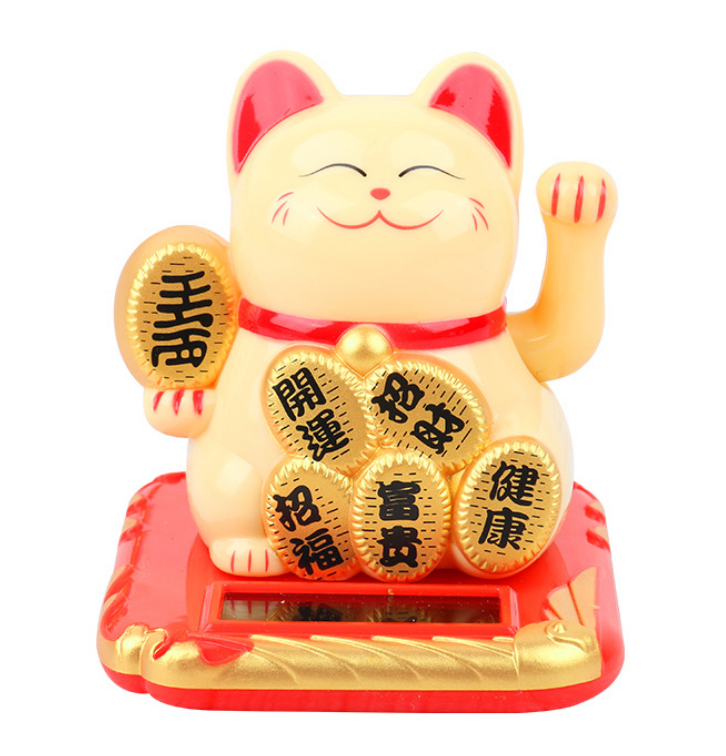 Solar Yellow Japanese Coffee Shop waving Hand cat solar power Maneki Neko Plastic Lucky Cat For decor business fortune