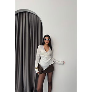 เสื้อคลุมผ้าซาตินสีขาว แขนปักลาย คอตั้ง ไซส์ XL ปักมือ เสื้อผู้หญิงสำหรับใส่ทำงาน ผ้าไหม - Product Image 5