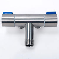 Vanne d'angle bidirectionnelle en acier inoxydable adaptateur en T poignée de robinet Shattaf bidet de toilette d'arrêt d'eau pour application de salle de bain