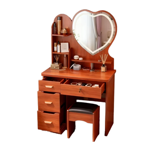 Petite coiffeuse pour chambre à louer avec miroir de maquillage éclairé, serrure de tiroir en forme de cœur pour chambre principale, table de vanité pour chambre à coucher - Product Image 3