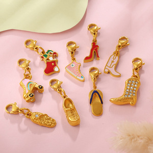 Nouveau Collier Pendentif DIY en Acier Inoxydable Plaqué Or 18K, Motif Bottes en Cuir Vintage, Pantoufles et Chaussures <span class=keywords><strong>de</strong></span> <span class=keywords><strong>Danse</strong></span>, pour Femme, Bijou Cadeau - Product Image 2