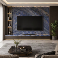 Dalle de porcelaine Artistic Dream Jewel Blue Sintered Stone 1600x3200mm, texture marbre bleu exotique, pour mur d'accentuation intérieur de luxe