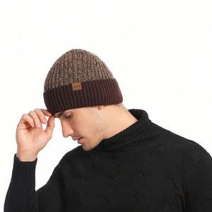 Bonnet d'hiver pour homme, nouveau style, double couche, tricoté, chaud, mélange cachemire, vente en gros - Product Image 6