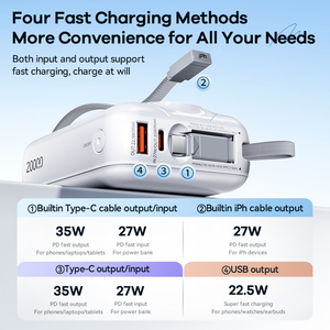 Rpp-73 35W Pd Power Bank 20000Mah With 2 Fast <b>Charging</b> <b>Cables</b> Four Output Methods Banks RPP-73 35W PD Power Bank 20000mAh With 2 - Product Image 2