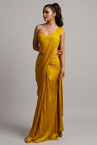 Sari Amarillo de Diseño AKS GROUP con Bordado y Tela de Satén Delicada de Secado Rápido para Atuendos Étnicos Modernos y Fiestas en Todas las Estaciones - Product Image 2