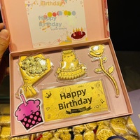 CHAOSHENG Coffret Cadeau Joyeux Anniversaire en Or Pur 999 de 1,7 Gramme avec Certificat - Design Gâteau d'Anniversaire, Bouquet de Roses, Billet de Banque - Cadeau Idéal