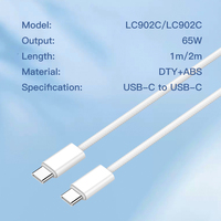 Cable LDNIO LC901C de Alta Calidad, 65W PD, Carga Rápida QC3.0, USB-C a Tipo-C, Cable de Carga Súper Rápida