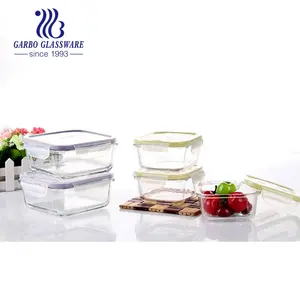 Contenitore di vetro vendita calda 5 pezzi contenitori per alimenti in vetro borosilicato set di scatole per il pranzo da cucina con coperchio a tenuta d'aria