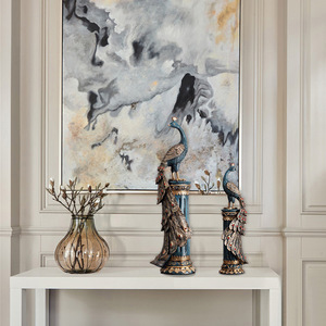 Ensemble de figurines de paon en résines synthétiques, décoration de table, grande et petite taille, pour l'exposition dans le salon ou l'entrée - Product Image 3