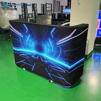Cabina de DJ Móvil, Consola con Superficie Curva, Mesa Portátil para Baile, Cabina de Exhibición con LED para DJ, Tienda Minorista