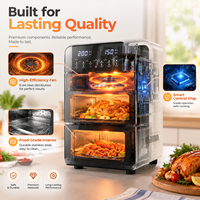 Friteuse à air carrée de 20 litres avec double panier, compatible VR, en acier inoxydable, commande tactile, multifonctionnelle