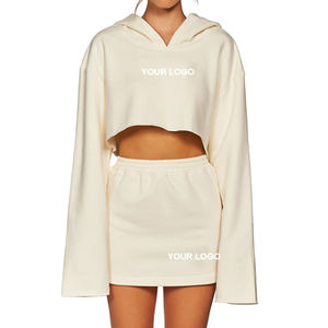 K210650 2025長袖ショーツセット女性<span class=keywords><strong>2</strong></span>ピースクロップトップフーディーシャツ膝丈スカートセット女性夏服 - Product Image 1