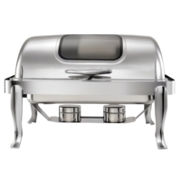 Chauffe-plat de luxe 9L à couvercle roulant, chauffe-plat à alcool en acier inoxydable SUS304 avec contrôle manuel de la température 85-100°C, pour service de traiteur et buffet