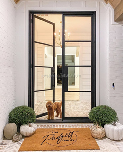 Porte in Ferro Battuto con Design Semplice, Finestre in Metallo con Vetro <span class=keywords><strong>Grigio</strong></span> Temperato, Porte a <span class=keywords><strong>Battente</strong></span> con Motivi a Griglia - Product Image 6