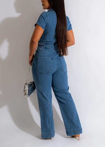 Combinaison en jean droite sexy pour femme, col rabattu, élégante, jambes larges, décontractée, pour soirée, <span class=keywords><strong>salopette</strong></span> - Product Image 3