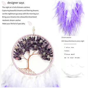 Настенный декор «Древо жизни» с перьями и кристаллами, в стиле бохо, ловец снов, для дома, свадьбы, вечеринки, дня рождения - Product Image 3