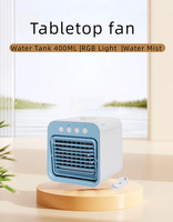 Ventilateur humidificateur USB 400 ml avec réservoir d'eau, lumière RGB portable, 3 vitesses, faible bruit, rafraîchisseur d'air, brumisateur, pour table, extérieur, usage domestique