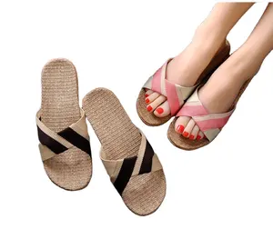 Classic and fashionable stripe designs men and women summer breathable simple linen slipper