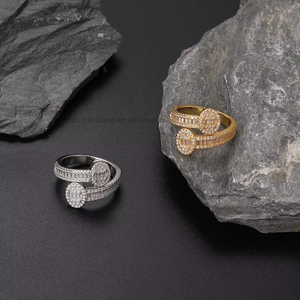 Bague en zircon en forme de T, bague à ouverture irrégulière, bague réglable pour l'index pour femmes - Product Image 3