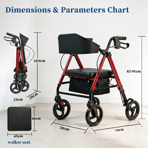 Déambulateur pliable en aluminium avec siège, hauteur réglable, aide à la mobilité pour personnes âgées |   Fabricant certifié CE ISO - Product Image 4