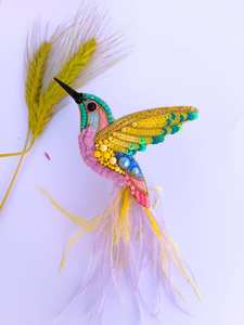 เข็มกลัดนกฮัมมิงเบิร์ดปักเข็มกลัดนกสีรุ้งเข็มกลัดลูกปัดของขวัญสำหรับคนรักนกเครื่องประดับแฟชั่น - Product Image 3