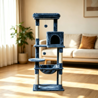 Menara Pohon Kucing Tinggi untuk Beberapa Kucing di Dalam Rumah dengan Tempat Tidur Hammock yang Nyaman, Tiang Garuk Sisal, dan Mainan Gantung Interaktif