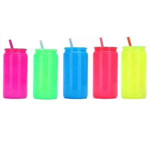 16OZ <strong>Plastic</strong> <strong>Mason</strong> <strong>Jar</strong> Heat Sublimation <strong>Plastic</strong> Mug With Straw <strong>Tumbler</strong> - Product Image 1