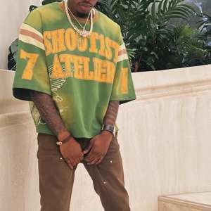 <span class=keywords><strong>T</strong></span>-<span class=keywords><strong>shirt</strong></span> Personalizzata Yingling Spalla Scivolata Stampa Serigrafica Heavyweight 100% Cotone Boxy Cropped Oversize - Product Image 1