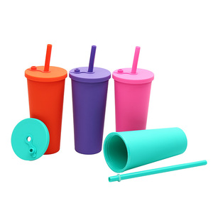 2026 Luxury Colorful Plastic Tumbler with Straw Lid Wholesale Custom Logo Double Wall Matte Reusable Coffee Cup Juice Bottle - Product Image 4