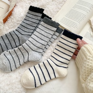 Women Thermal Socks Mid Calf Striped Warm Cotton <b>Blend</b> Sweat Absorbing Winter Fashion - Product Image 1