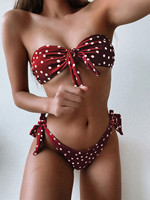 2025 été à la mode femmes Bikinis Sexy à lacets Tube maillot de bain nœud papillon décor vague Point tongs bas tailles incluses