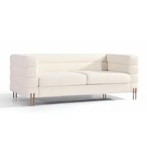 Pabrik Foshan desain modern sofa ruang tamu 3 tempat duduk sofa mewah berlekuk kain putih bulat set sofa fungsional