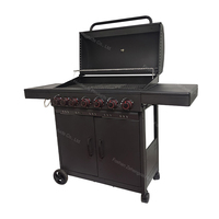 Barbecue au gaz propane moderne pour jardin extérieur, 6 brûleurs, sans fumée, avec chariot, brûleur latéral et grille de maintien au chaud