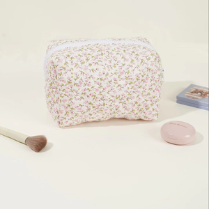 Women's Floral Zipper Makeup Bag Cotton Travel Cosmetic for <strong>Toiletry</strong> Portable <strong>Storage</strong> Quilted Floral Design Fashionable Quilted - Product Image 3