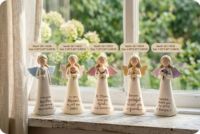 Offre Spéciale – Figurine Ange Mère en Résine ODM, Ailes Roses Peintes à la Main, Tenant une Fleur – Décoration d'Intérieur Inspirante et Cadeau de Bénédiction pour les Fêtes