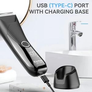 Kemei-Cortadora de pelo corporal multifunción IPX7, máquina de corte de pelo LCD para patillas privadas, base de carga tipo C - Product Image 5