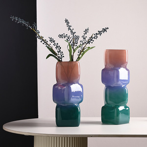 Gradually Changing Color <b>Square</b> Geometric <b>Vase</b> Tabletop Decoration Hydroponic <b>Vase</b> - Product Image 1