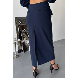 Ensemble veste courte et jupe bleu marine, ensemble 2 pièces d'été avec short évasé et haut au-dessus du genou, design unique - Product Image 1