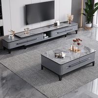 Meuble TV Rétractable Moderne et Simple en Bois Massif, Table Basse Luxe Discret en Ardoise, Ensemble pour Petit Appartement Salon