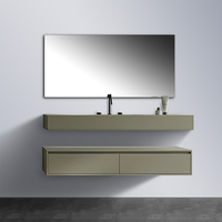 Meuble-lavabo mural avec vasque intégrée, unité de meuble-lavabo flottant avec tiroirs sans poignées, finition étanche