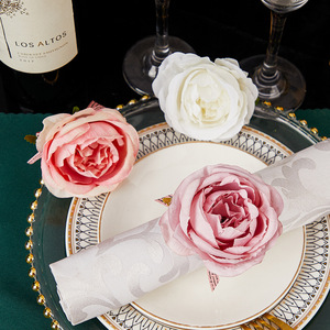 Anneaux de serviette perle Rustique Rose Anneaux de serviette Fleur Porte-serviettes pour la fête des mères, <span class=keywords><strong>mariage</strong></span>, dîners, fêtes Décoration de table - Product Image 2