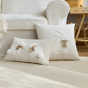 Housse de coussin décorative moderne en lin à motifs floraux, avec applique 3D, étiquette Kraft, couleur crème neutre, amovible, lavable, fermeture éclair - Product Image 5