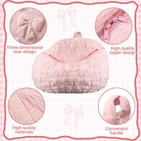 Housse de pouf rose avec nœud, sans rembourrage, en peluche moelleuse et lavable, une place pour adolescents