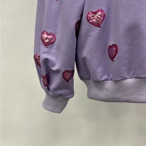 OEM Custom <strong>Sparkly</strong> Sequin and Affixed Cloth Embroidery Hearts Long Sleeve Crew Neck Pullover Tops Oversized Sweatshirt for <strong>Women</strong> - Product Image 6