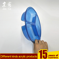 Plateau à trois sections en acrylique bleu, écologique, durable, pour le rangement des fruits, porte-biscuits, présentoir moderne de luxe en lucite scintillante
