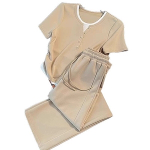 女式休闲运动套装夏季潮流青春束腰修身短袖阔腿裤两件套 - Product Image 5