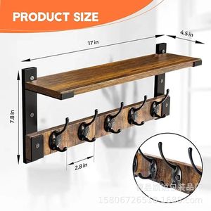 Wooden Wall Mounted Coat Rack With <b>Shelf</b> And <b>Hooks</b> For Home Storage Multifunctional Organizer Kr 1018 - Product Image 4