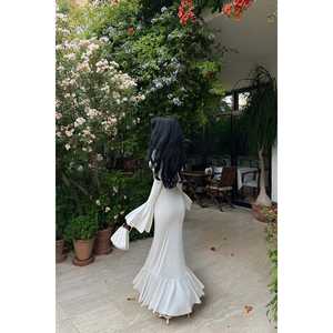 Robe blanche à manches longues de haute qualité, personnalisable, style décontracté pour soirée, translucide, élégante, unie, pour XS, XL, 6XL, pour club, printemps - Product Image 1