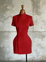 Nouvelle Robe Courte Femme 2026 à Col Montant et Bouton Unique, Coupe Cintrée, Couleur Unie, Style Décontracté et Simple