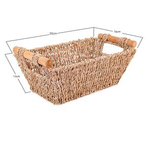 Paniers de rangement rectangulaires modernes tissés à la main en rotin avec poignées en bois - Product Image 5